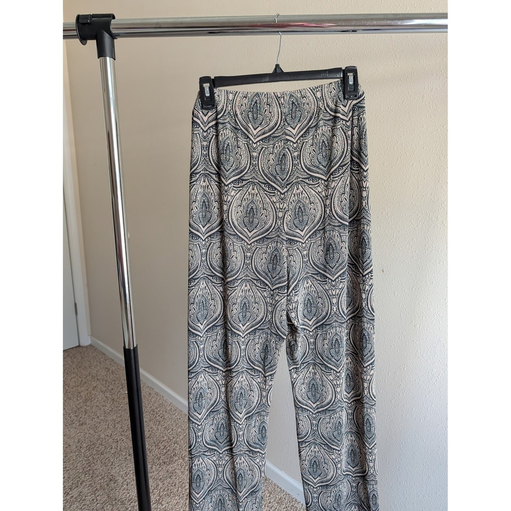 Chicos Travelers Paisley Medallion Pull On Pants Grey Black Size 3 Regular XL 16
